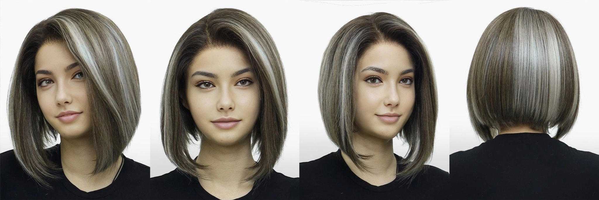 IMstyle Faith PRE-CUT-LACE shoulder length dark brown with white highlight short hairstyle 9*6 lace front Petite glueless wig K336-TTF4-606-C9X6