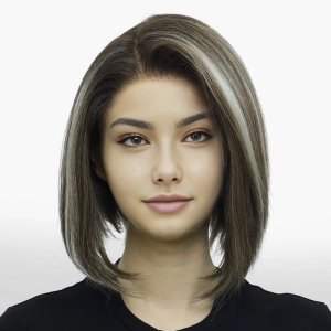 IMstyle Faith PRE-CUT-LACE shoulder length dark brown with white highlight short hairstyle 9*6 lace front Petite glueless wig K336-TTF4-606-C9X6