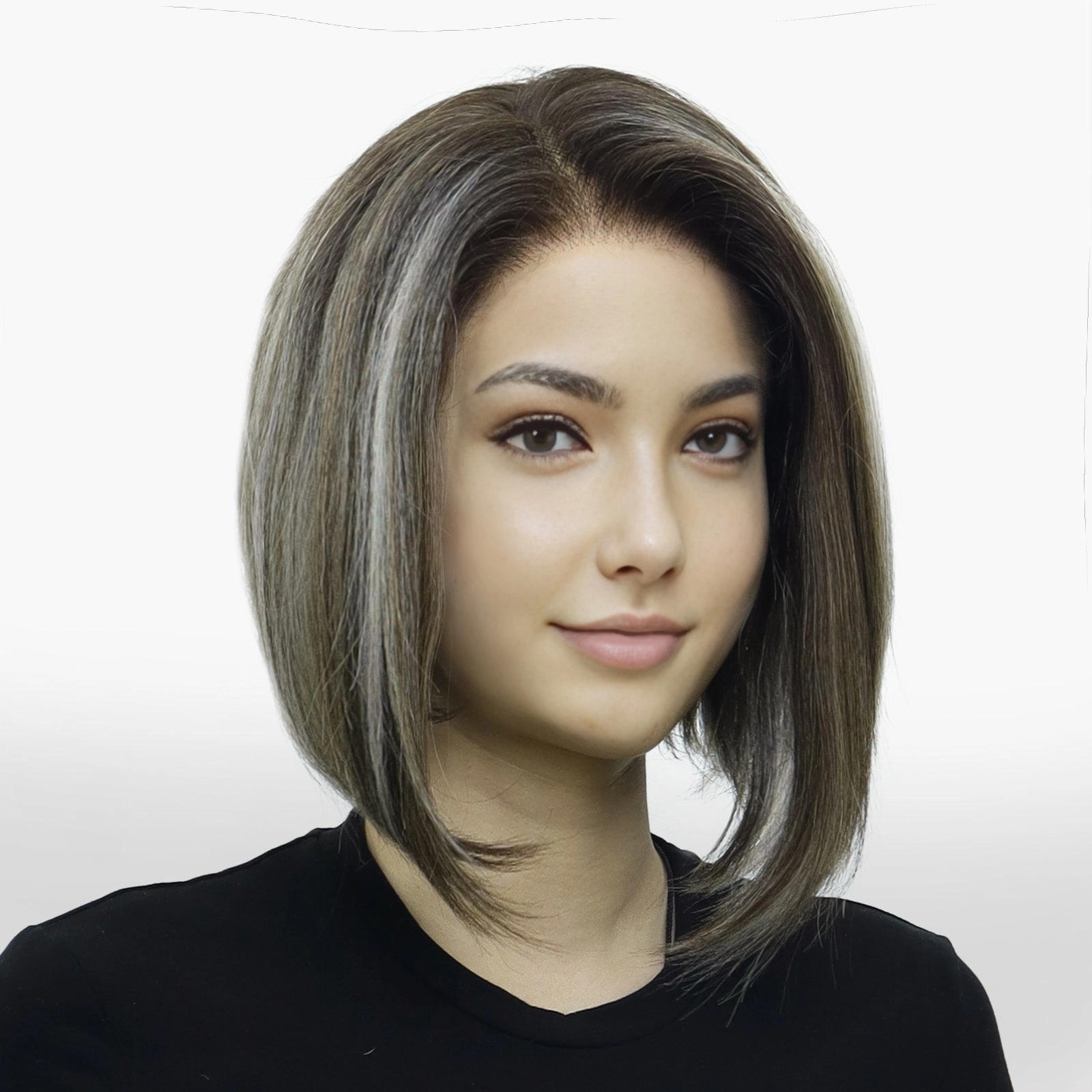 IMstyle Faith PRE-CUT-LACE shoulder length dark brown with white highlight short hairstyle 9*6 lace front Petite glueless wig K336-TTF4-606-C9X6