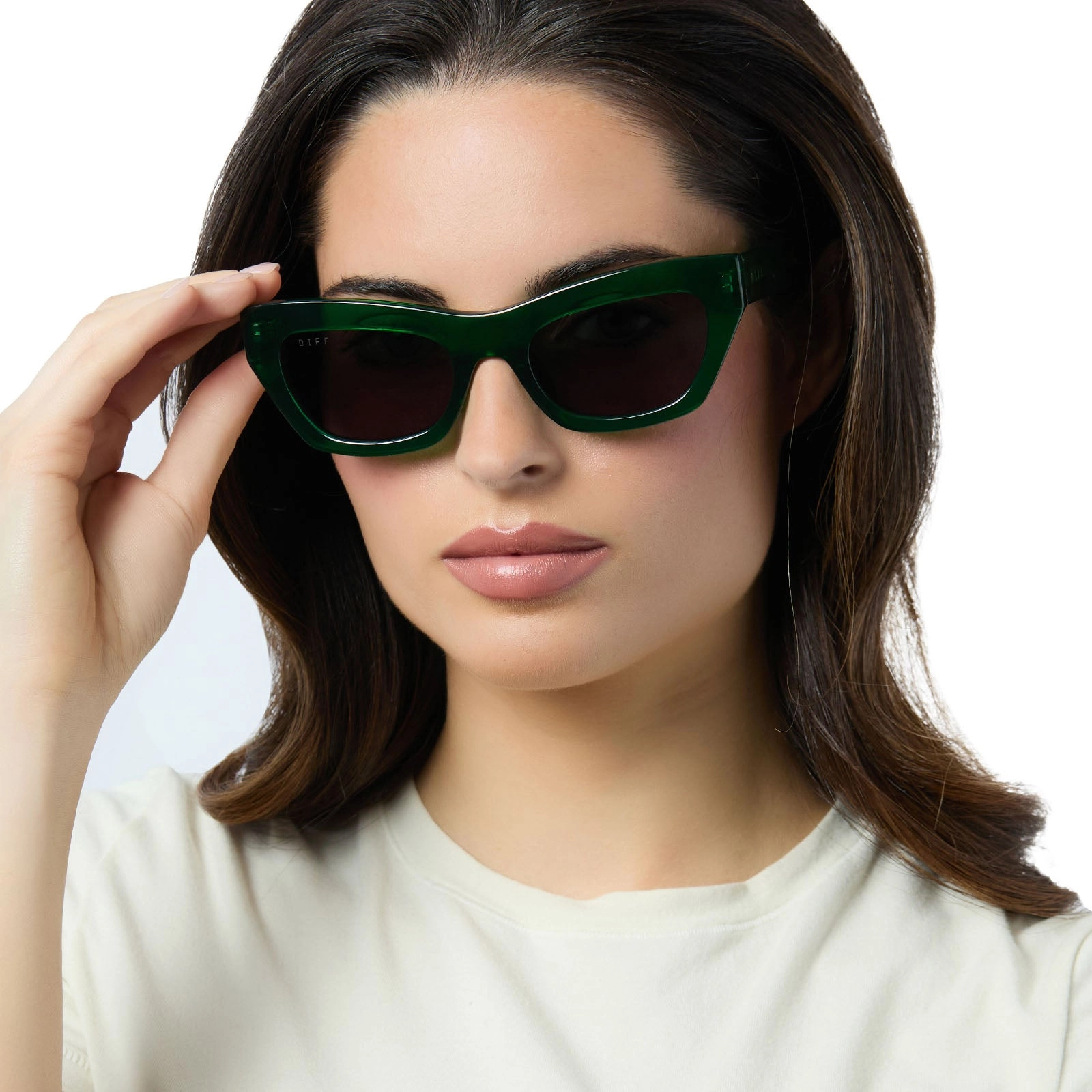 KATARINA - PALM GREEN CRYSTAL   GREY SUNGLASSES