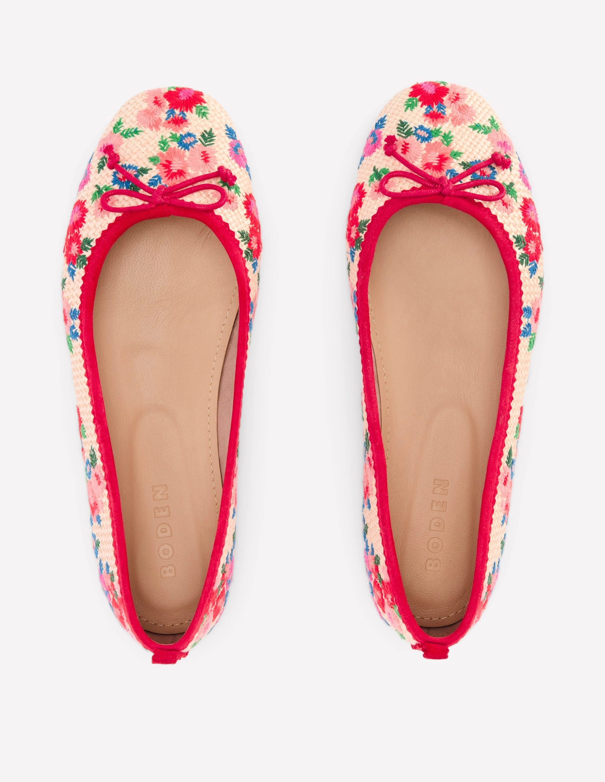 Kitty Flexi Sole Ballet Pumps-Embroidered Natural