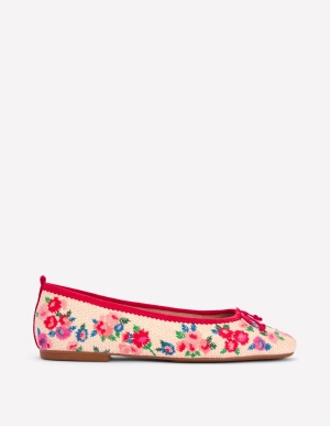 Kitty Flexi Sole Ballet Pumps-Embroidered Natural