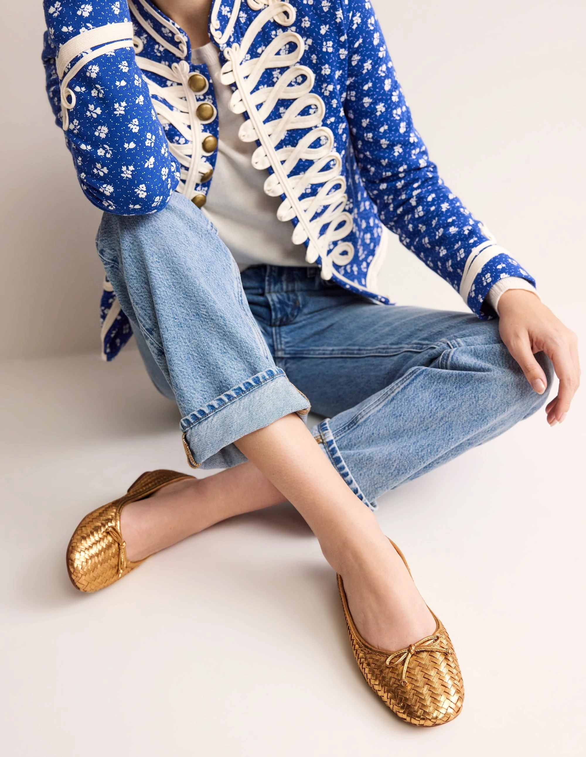 Kitty Flexi Sole Ballet Pumps-Woven Gold