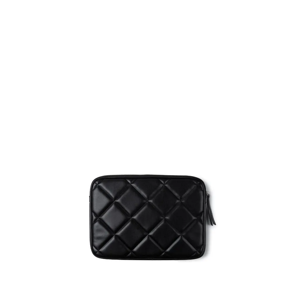 La Juliette - Pochette d'ordinateur matelassée en cuir vegan noire (13 pouces)