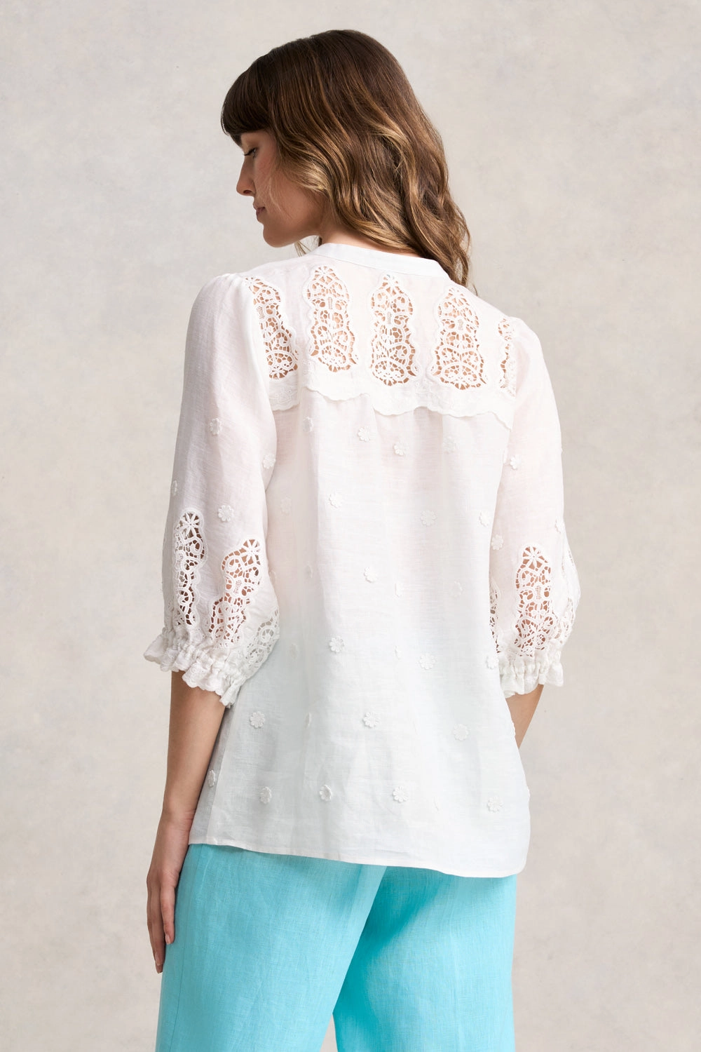 Lace Embroidered Linen Top - White
