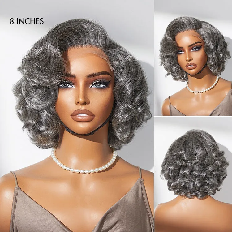 Mature Boss Salt and Pepper Bouncy Egg Curls Glueless Minimalist HD Lace Grey Wig