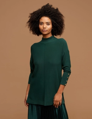 Mock Neck Long Sleeve Sweater With Buttons - Sale