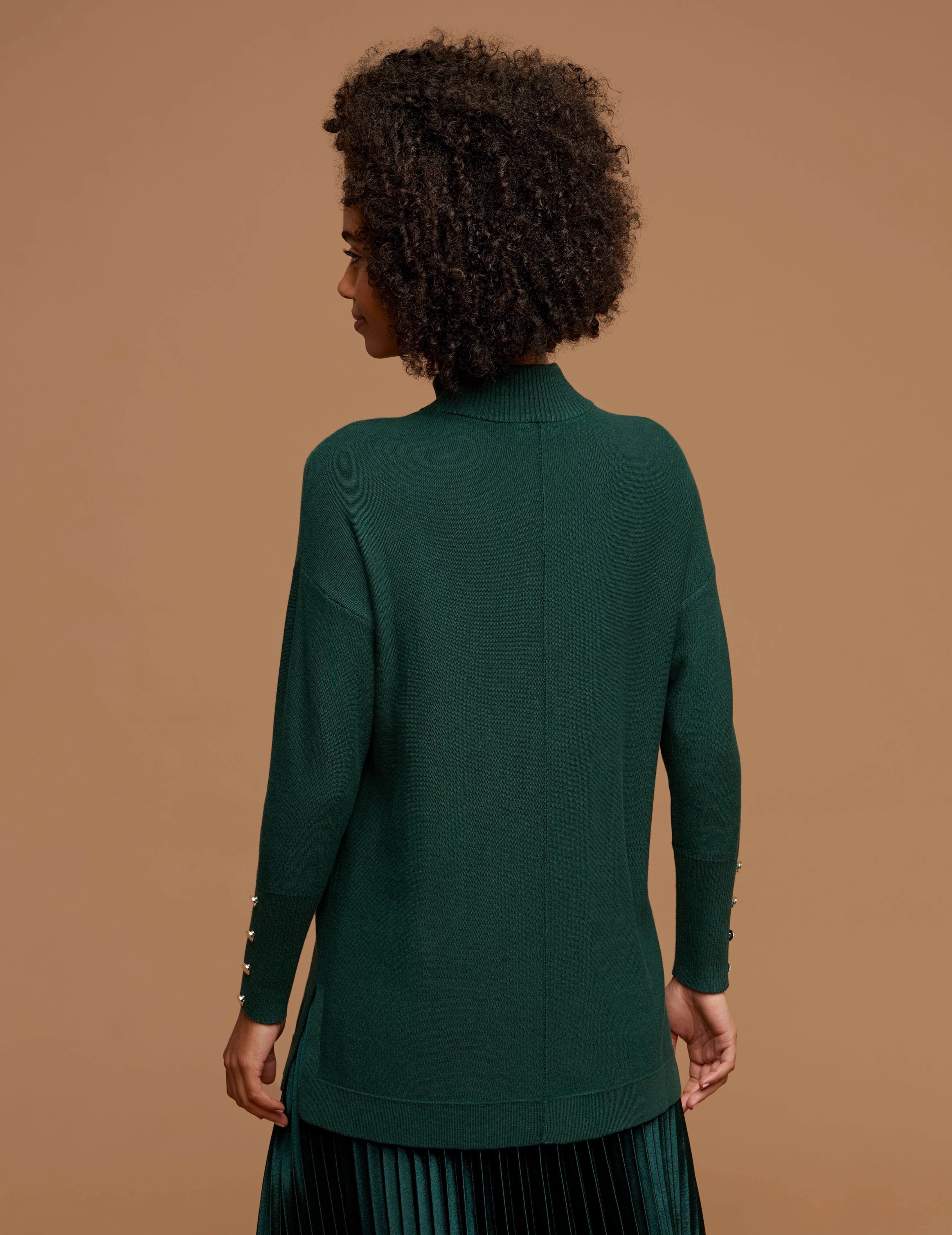 Mock Neck Long Sleeve Sweater With Buttons - Sale