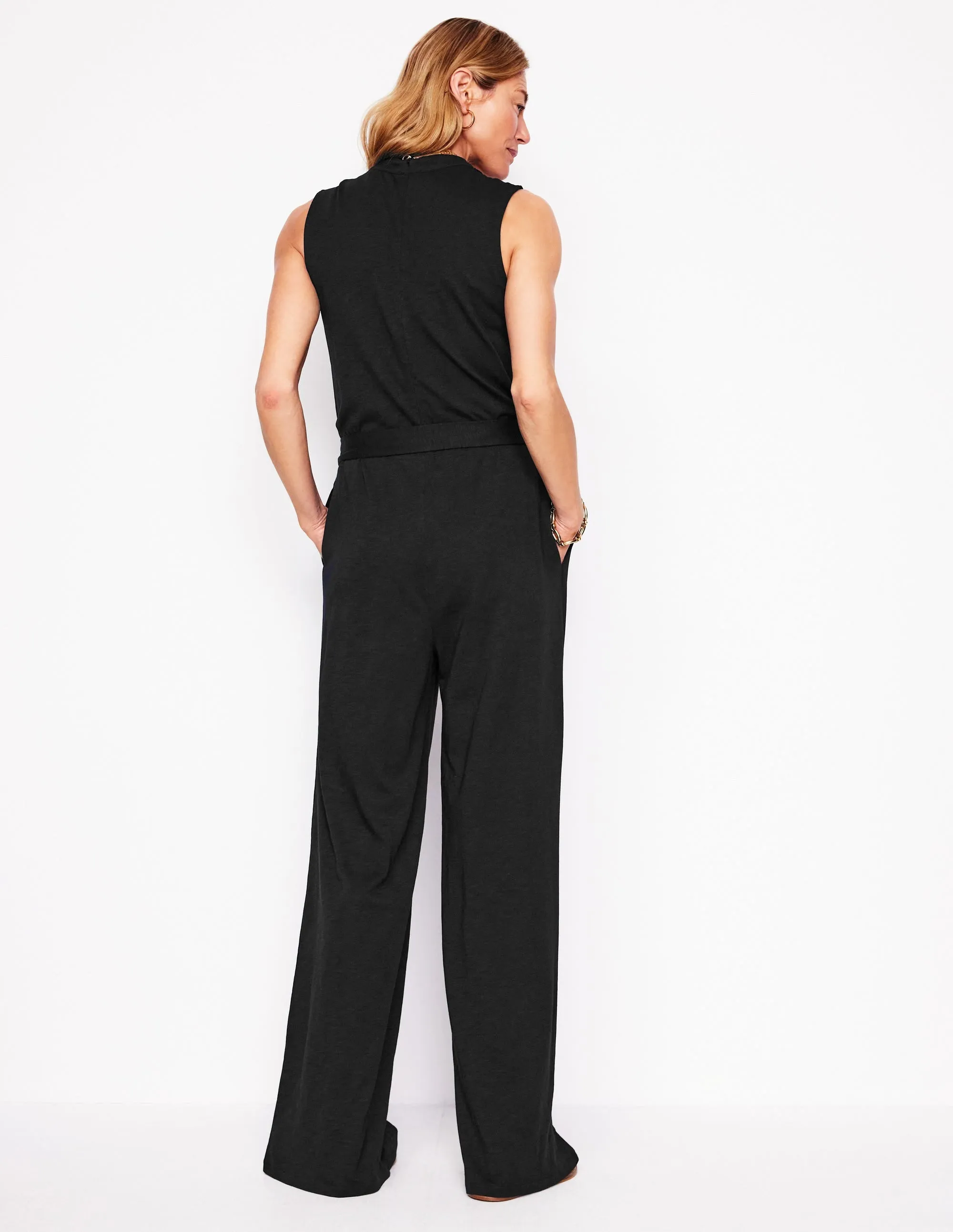 Naomi Notch Jersey Jumpsuit-Black