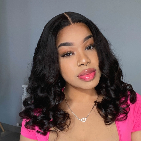 Natural Black Deep Wave / Loose Wave Minimalist HD Lace Short Wig 100% Human Hair- US Only