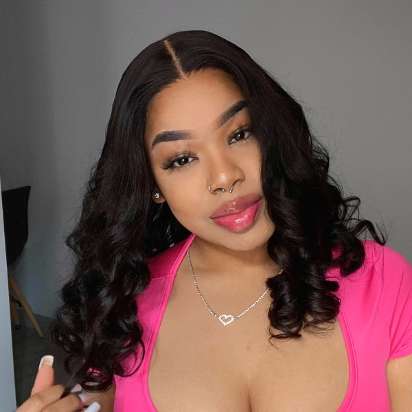 Natural Black Deep Wave / Loose Wave Minimalist HD Lace Short Wig 100% Human Hair- US Only