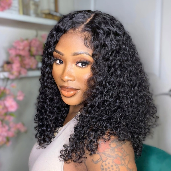 Natural Black Deep Wave / Loose Wave Minimalist HD Lace Short Wig 100% Human Hair- US Only