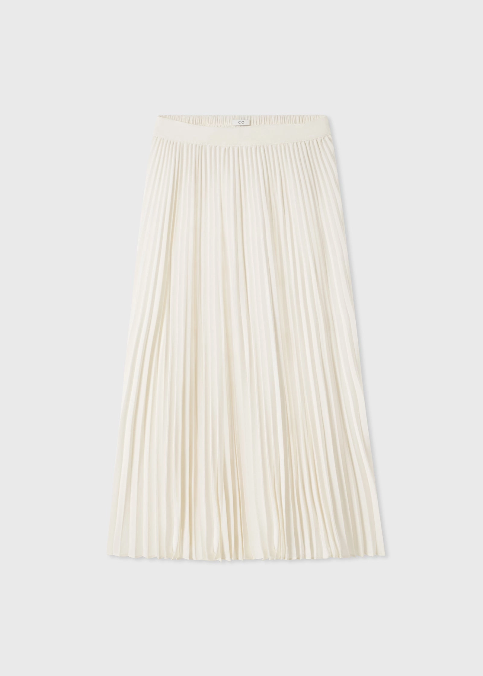 Pleated Elastic Waist Skirt in Stretch Crepe - Ivory