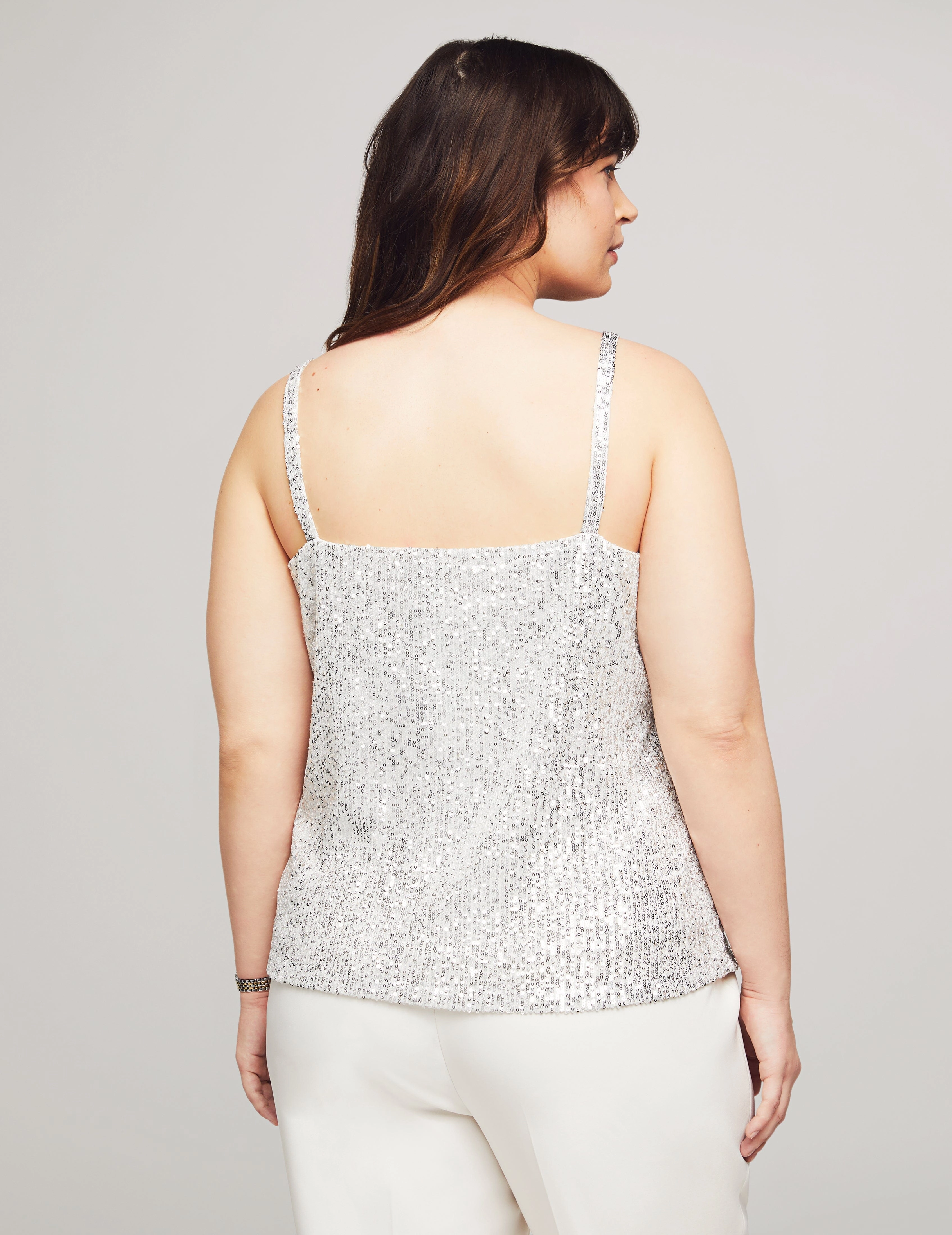 Plus Size V-Neck Cami Sequin Knit - Sale