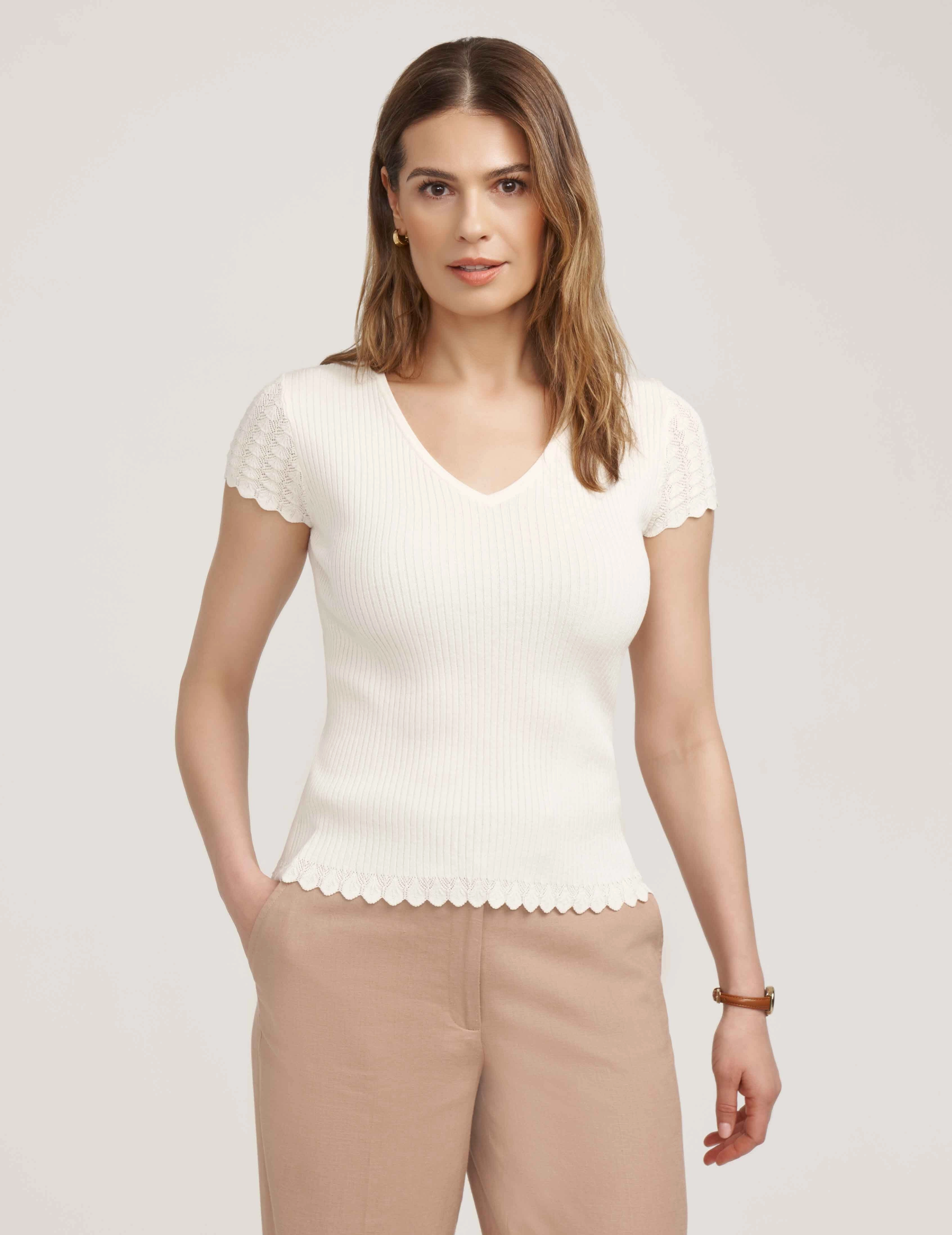 Pointelle Cap Sleeve V-Neck- Sale