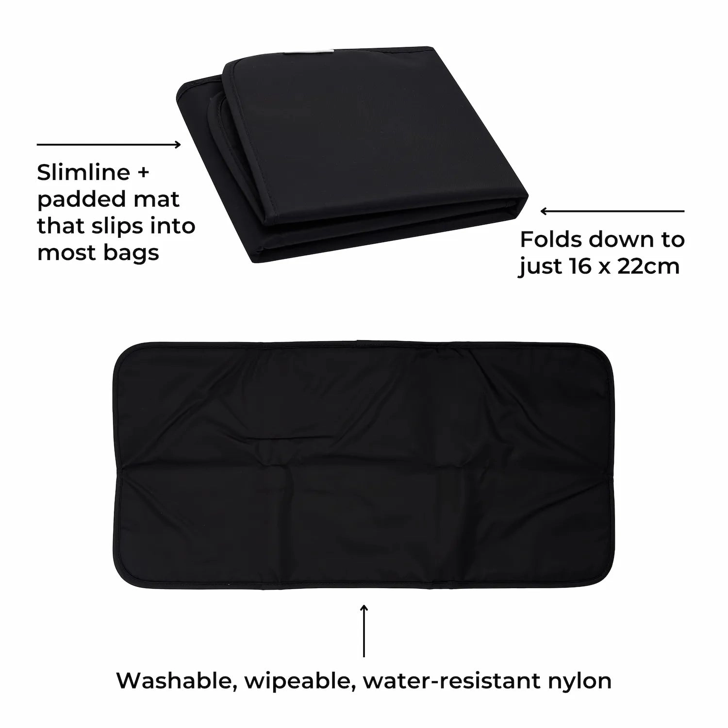 Portable Slimline Nappy Change Mat -- Black