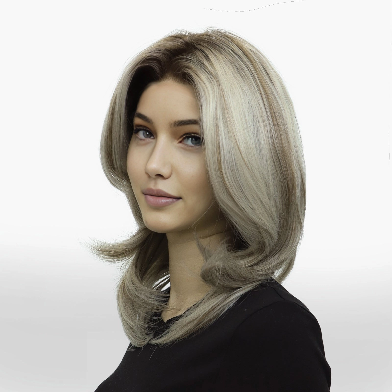 PRE-ORDER Sabrina cool tone blonde with highlight 14inches with layer cut 13*4 free part lace front wigs K141-2183-C13X4