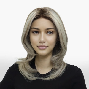 PRE-ORDER Sabrina cool tone blonde with highlight 14inches with layer cut 13*4 free part lace front wigs K141-2183-C13X4