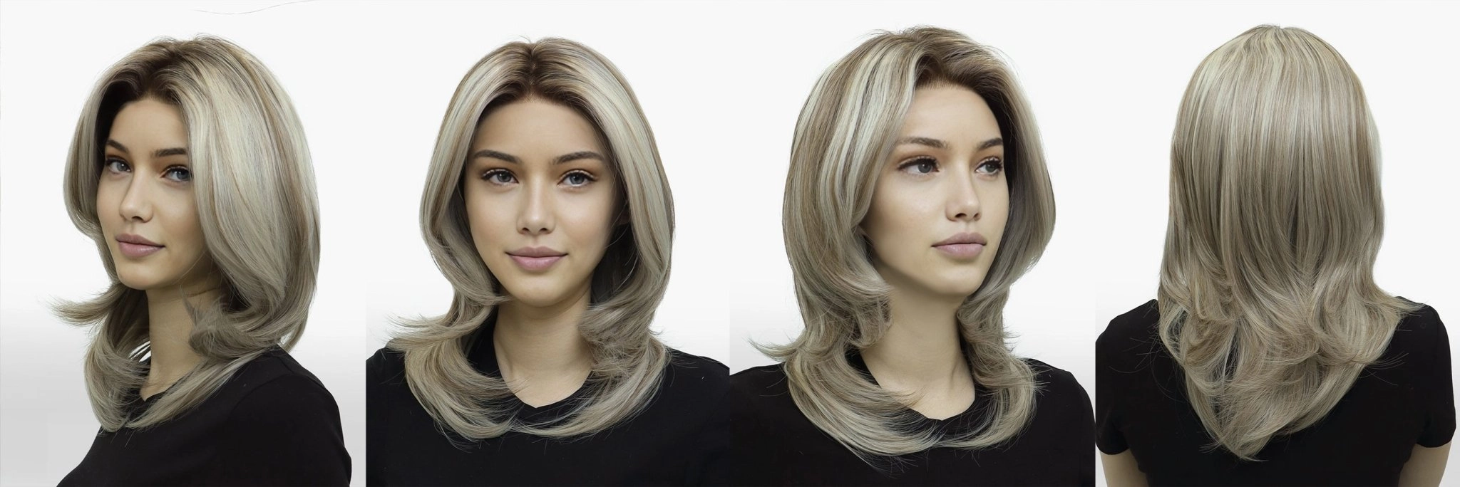 PRE-ORDER Sabrina cool tone blonde with highlight 14inches with layer cut 13*4 free part lace front wigs K141-2183-C13X4