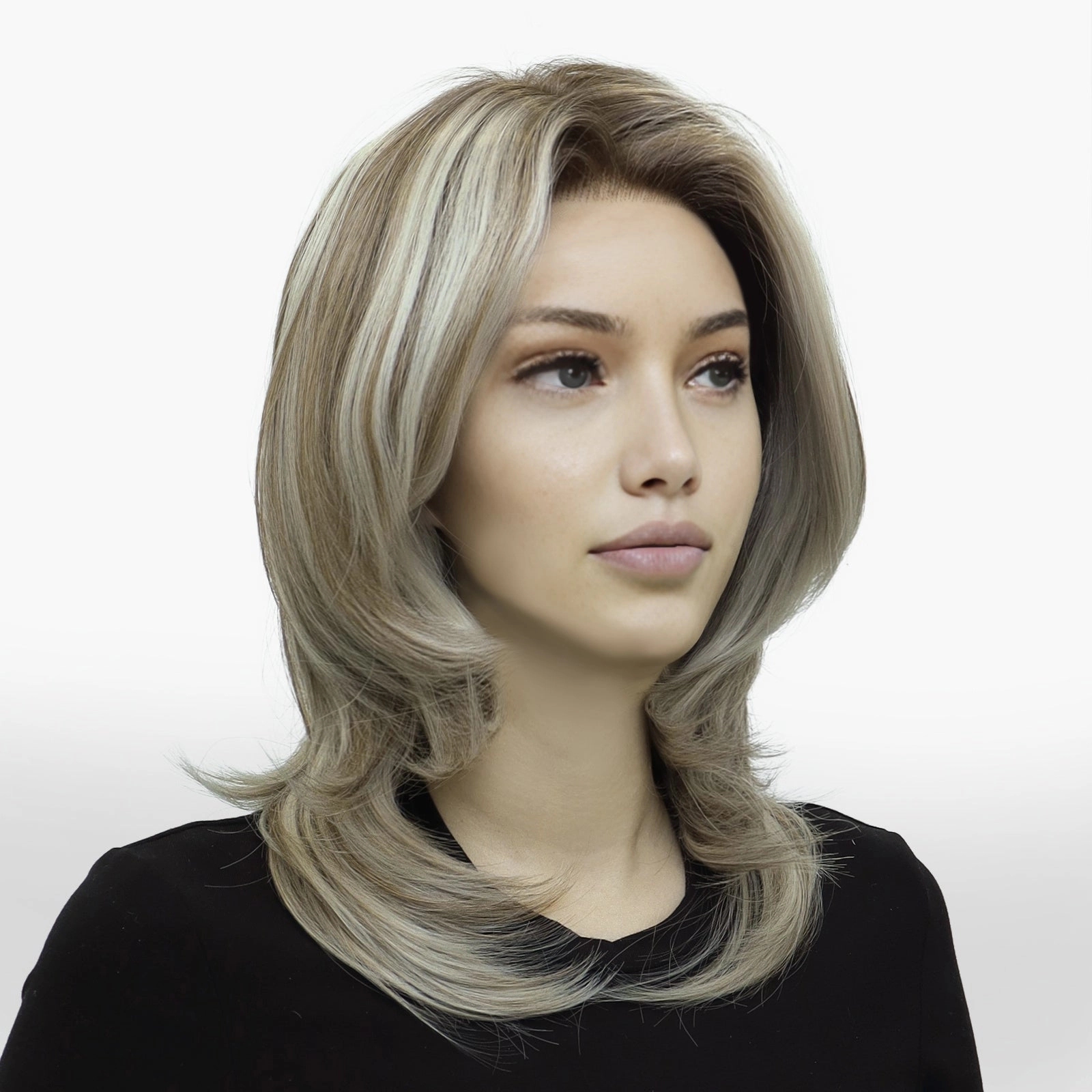 PRE-ORDER Sabrina cool tone blonde with highlight 14inches with layer cut 13*4 free part lace front wigs K141-2183-C13X4
