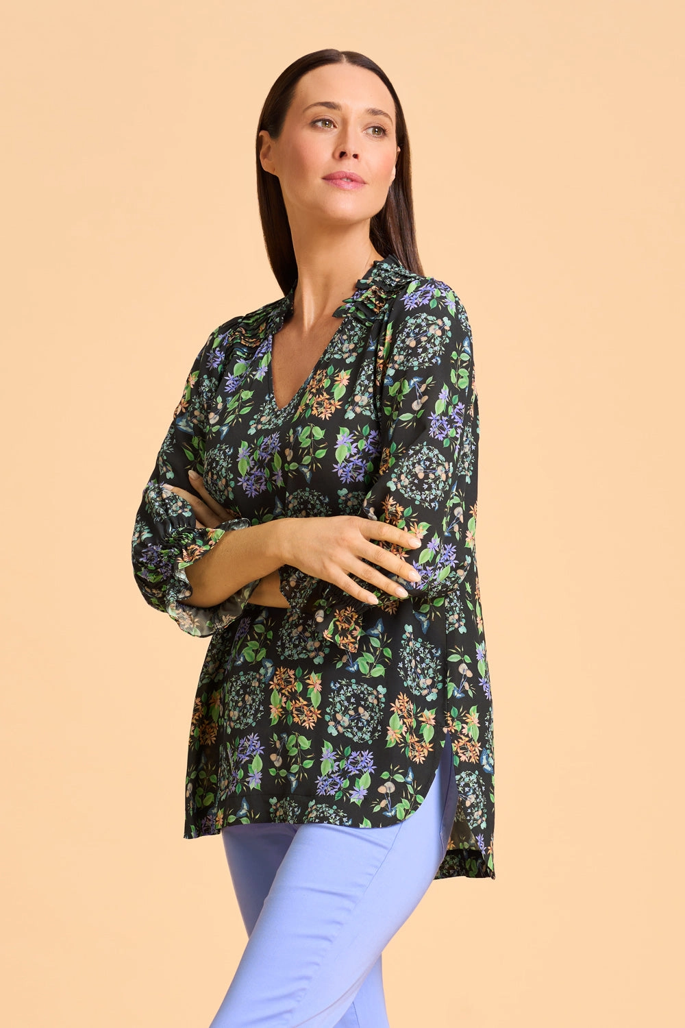 Printed Frill Detail Tunic - Butterfly Garden