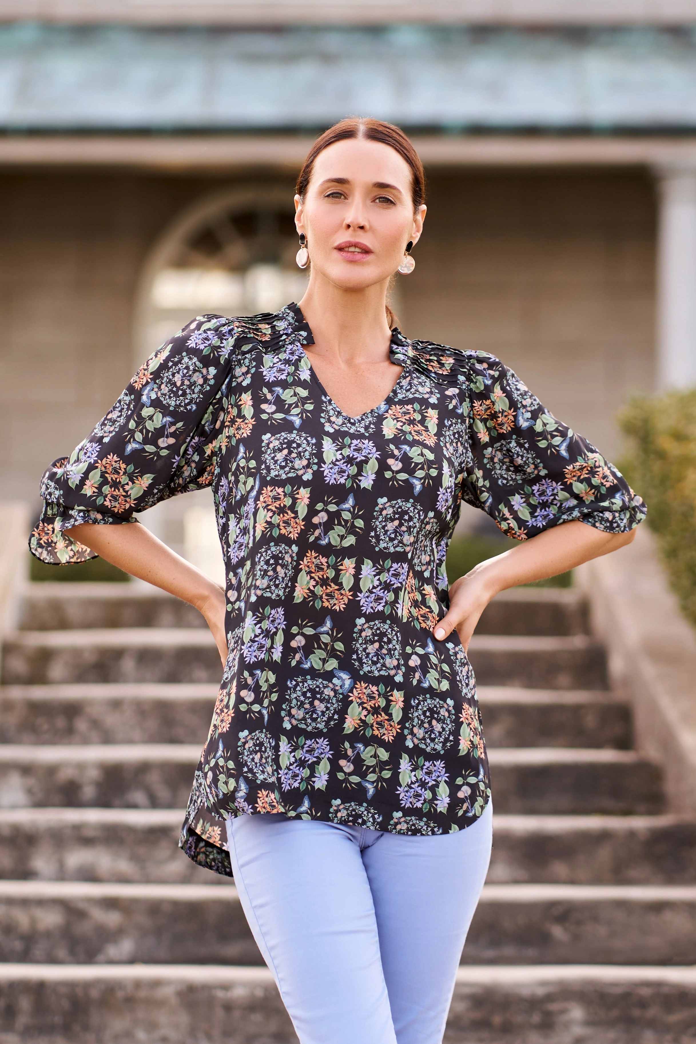 Printed Frill Detail Tunic - Butterfly Garden