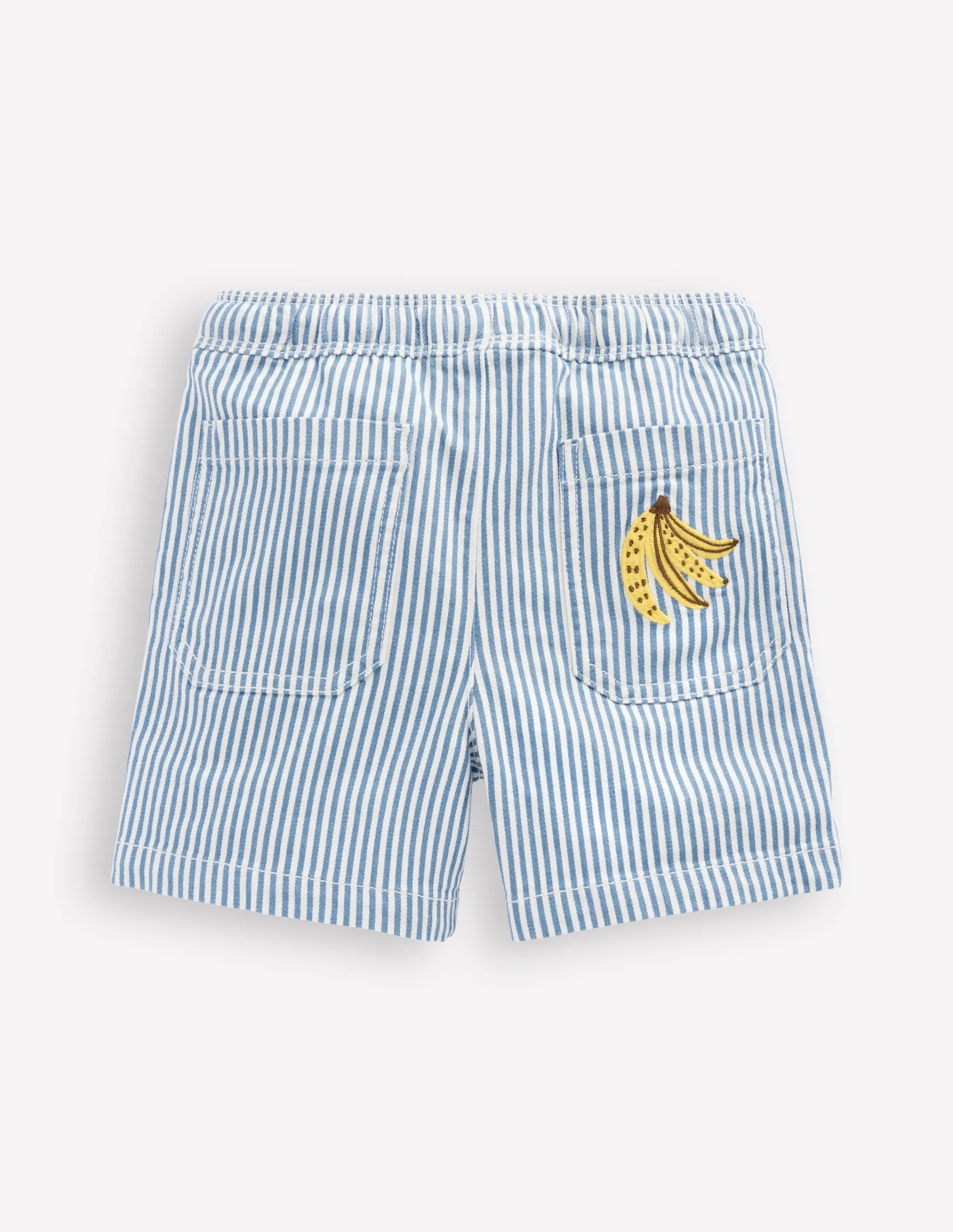 Pull-On Cotton Shorts-Campanula Ticking Embroidery