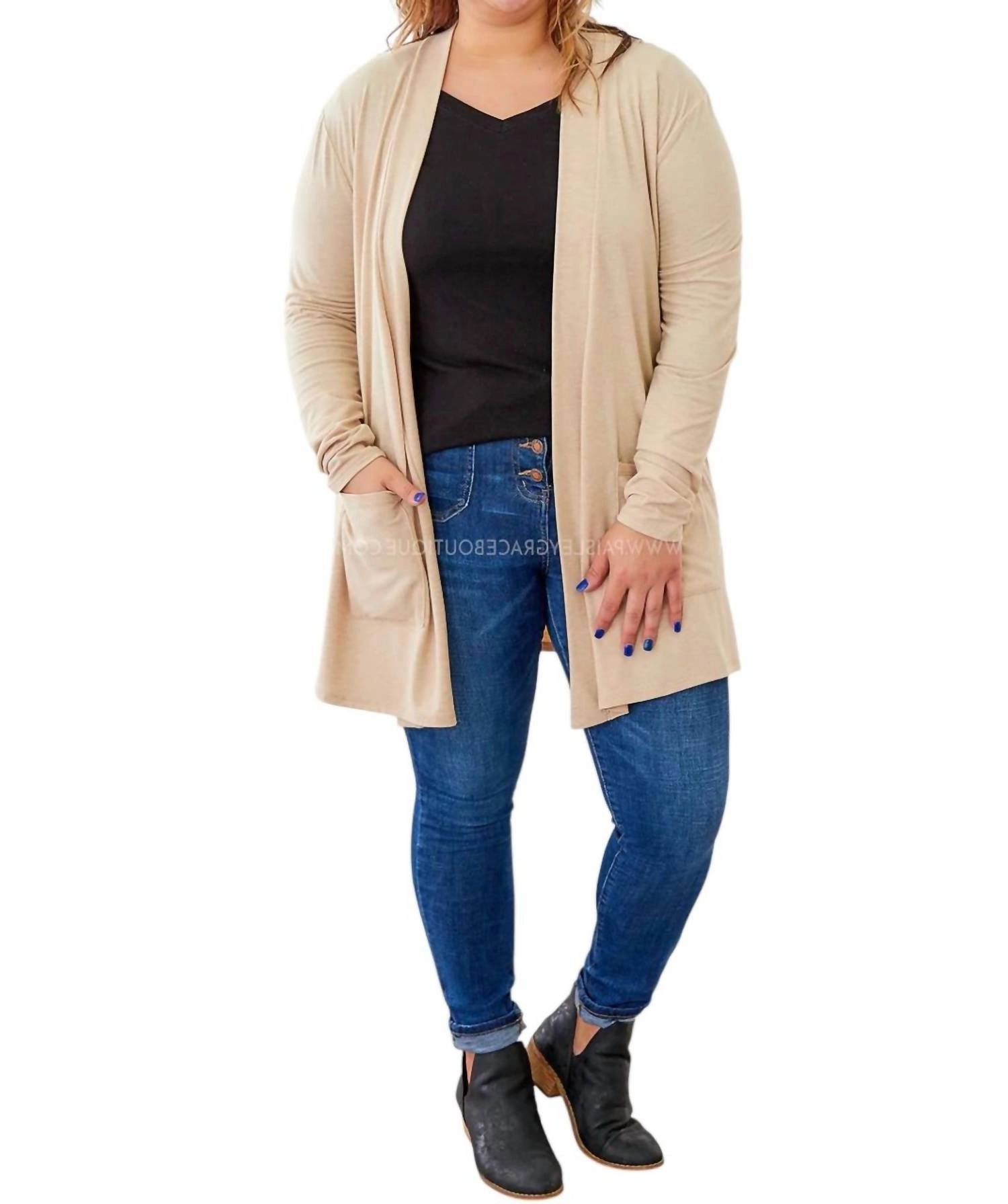 "kissed By Cashmere" Lightweight Taupe Cardigan In Beige