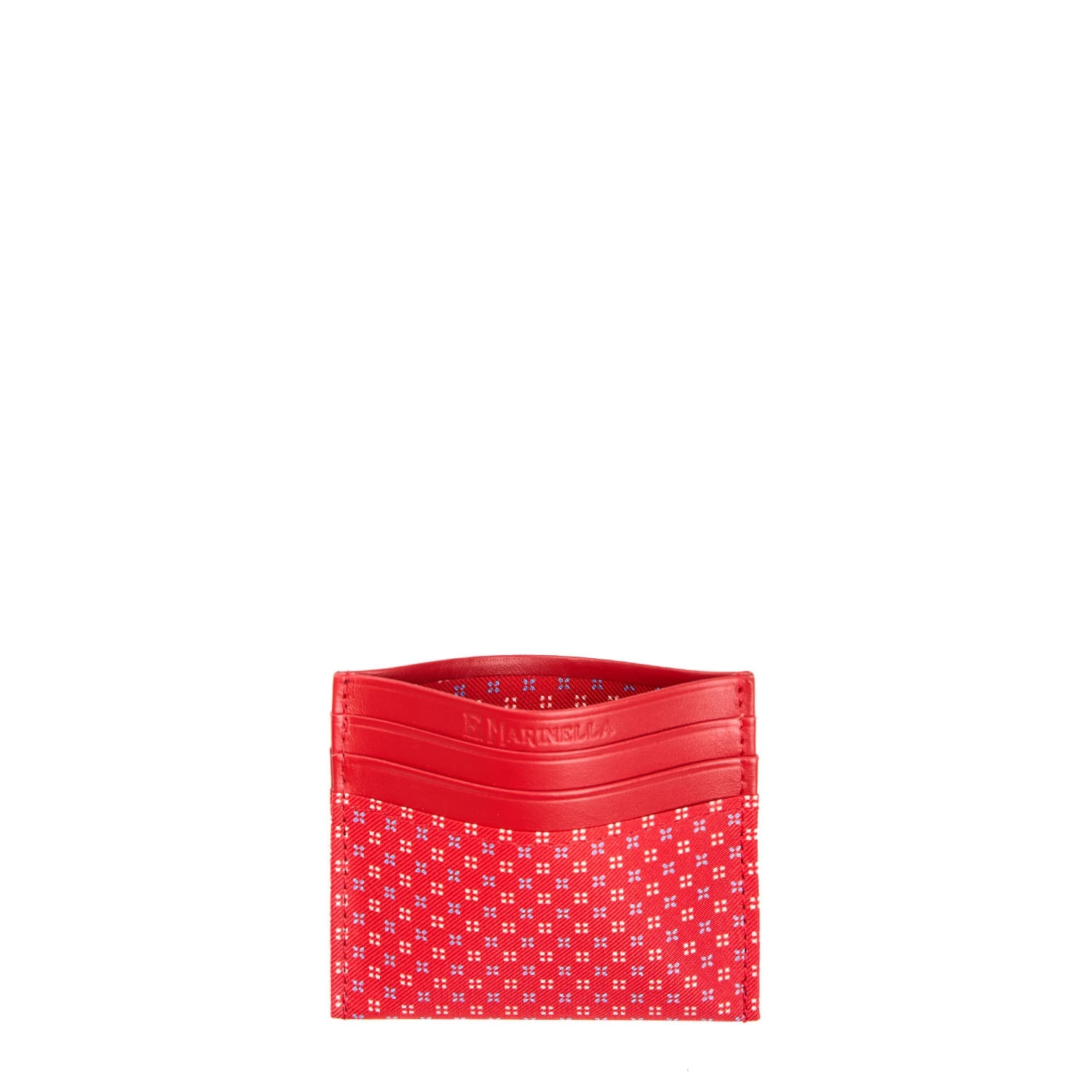 RED LEATHER AND SILK CREDIT CARD HOLDER