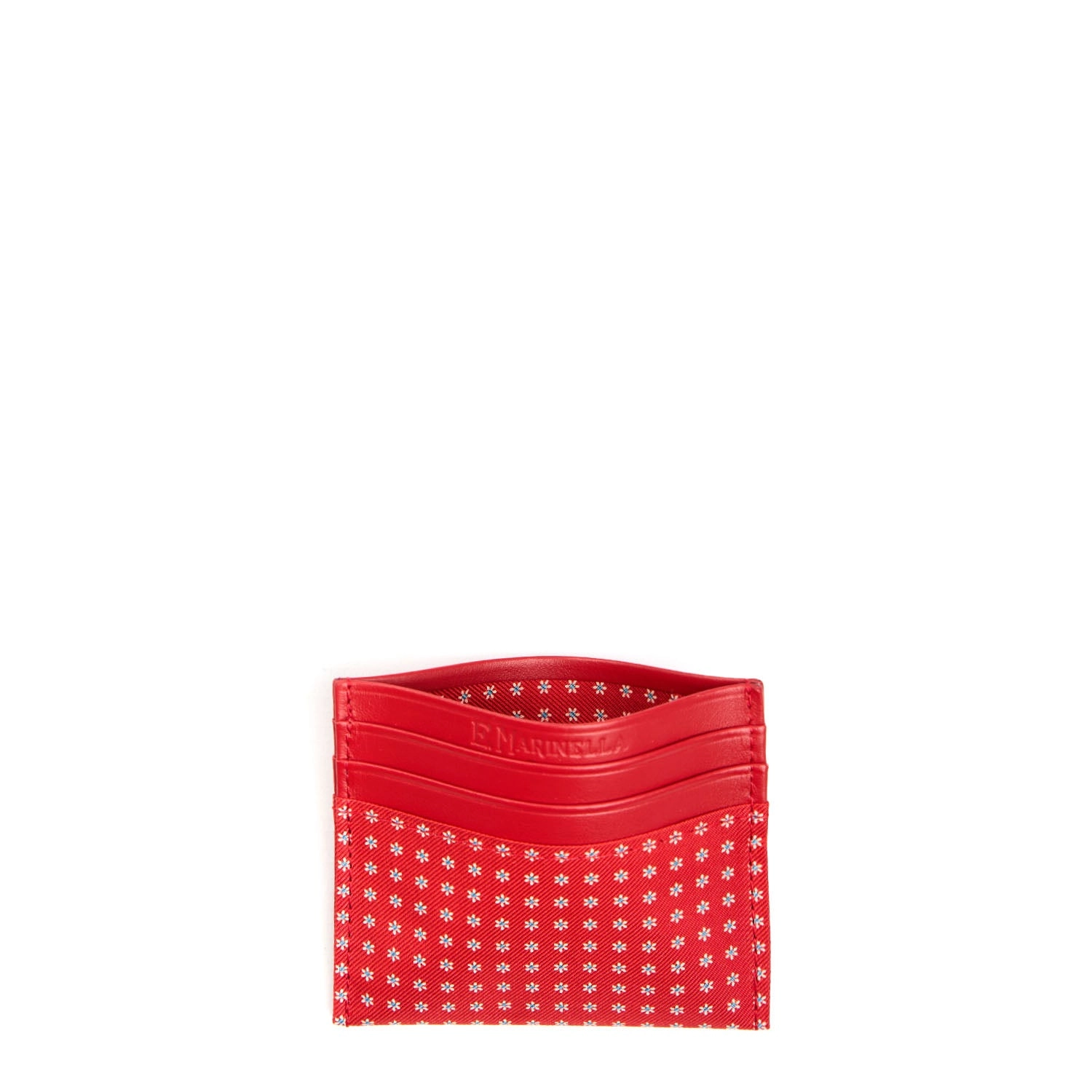 RED LEATHER AND SILK CREDIT CARD HOLDER