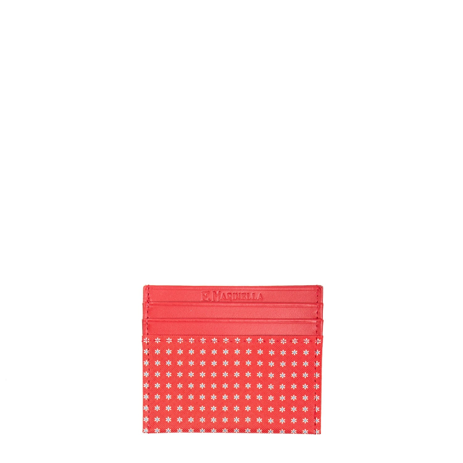 RED LEATHER AND SILK CREDIT CARD HOLDER