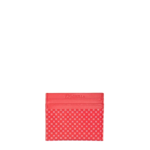 RED LEATHER AND SILK CREDIT CARD HOLDER