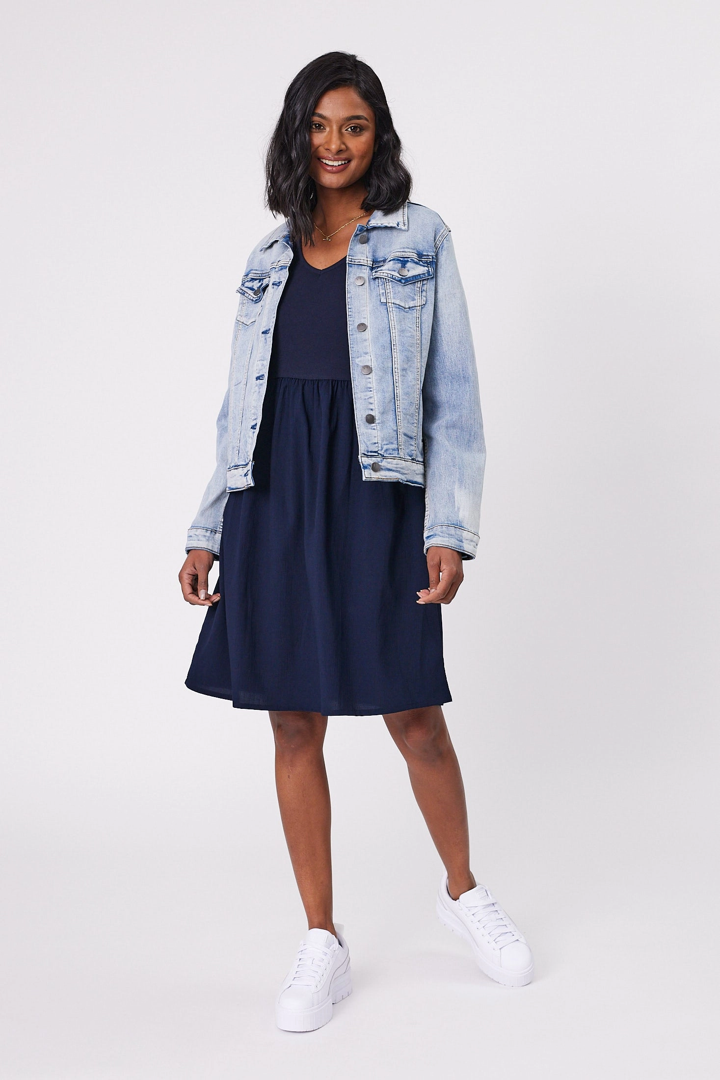 Shine On Label Amara Rib Bodice Dress Navy