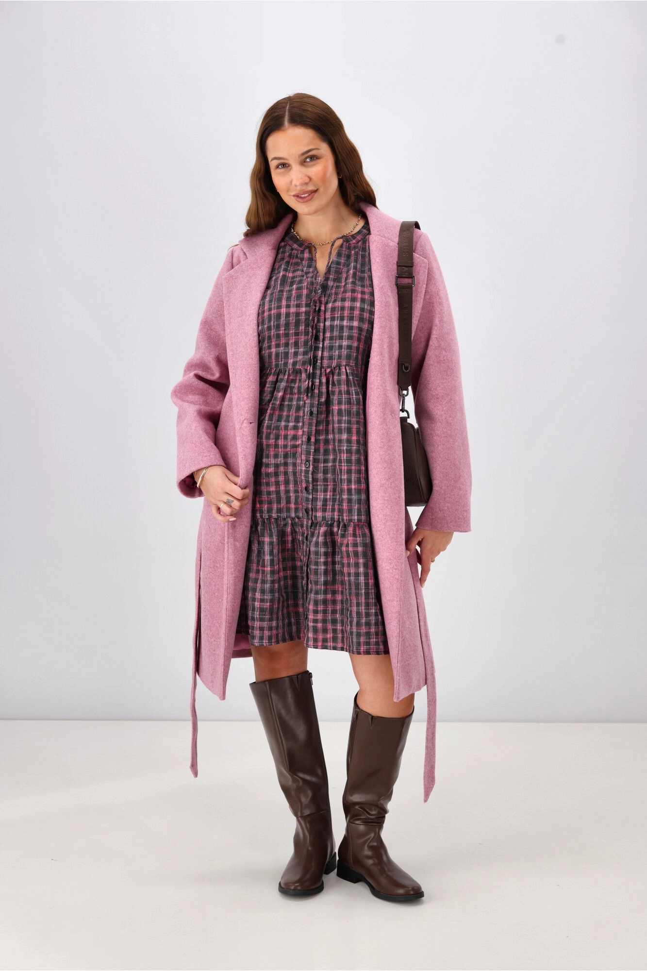 Shine On Label Evangeline Puff Sleeve Dress Black Check