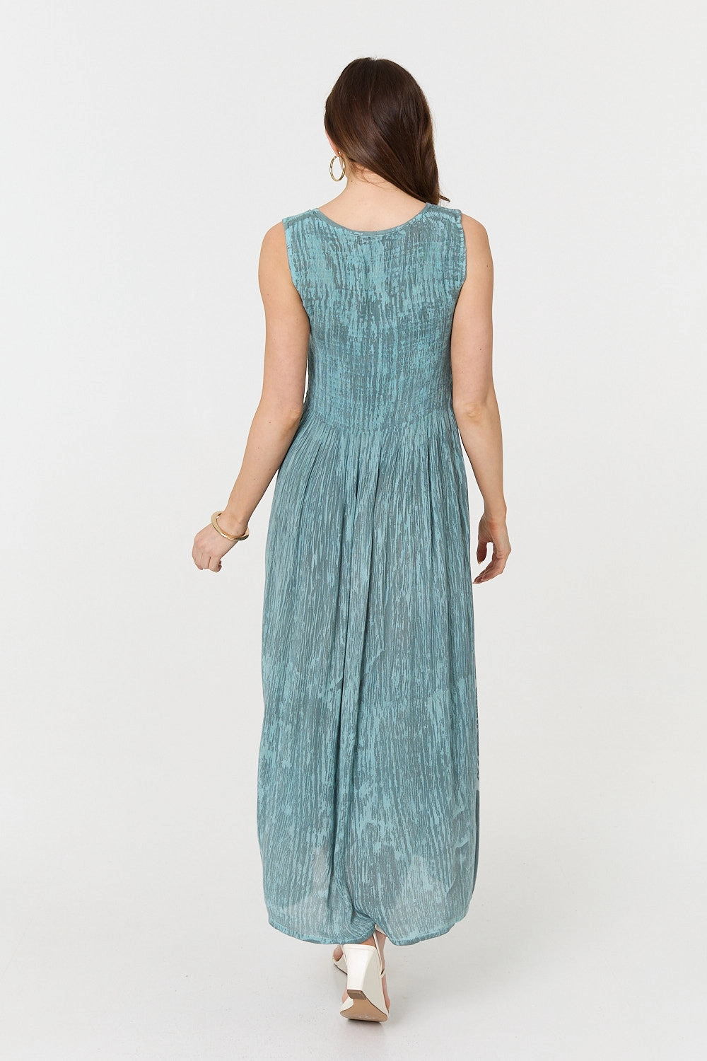 Sleeveless Shirred A-Line Maxi Dress
