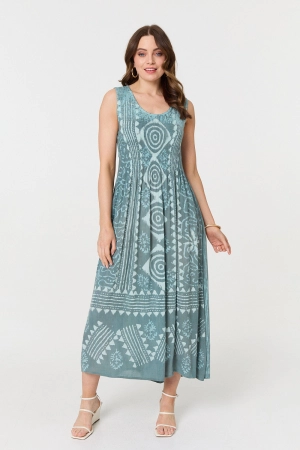 Sleeveless Shirred A-Line Maxi Dress