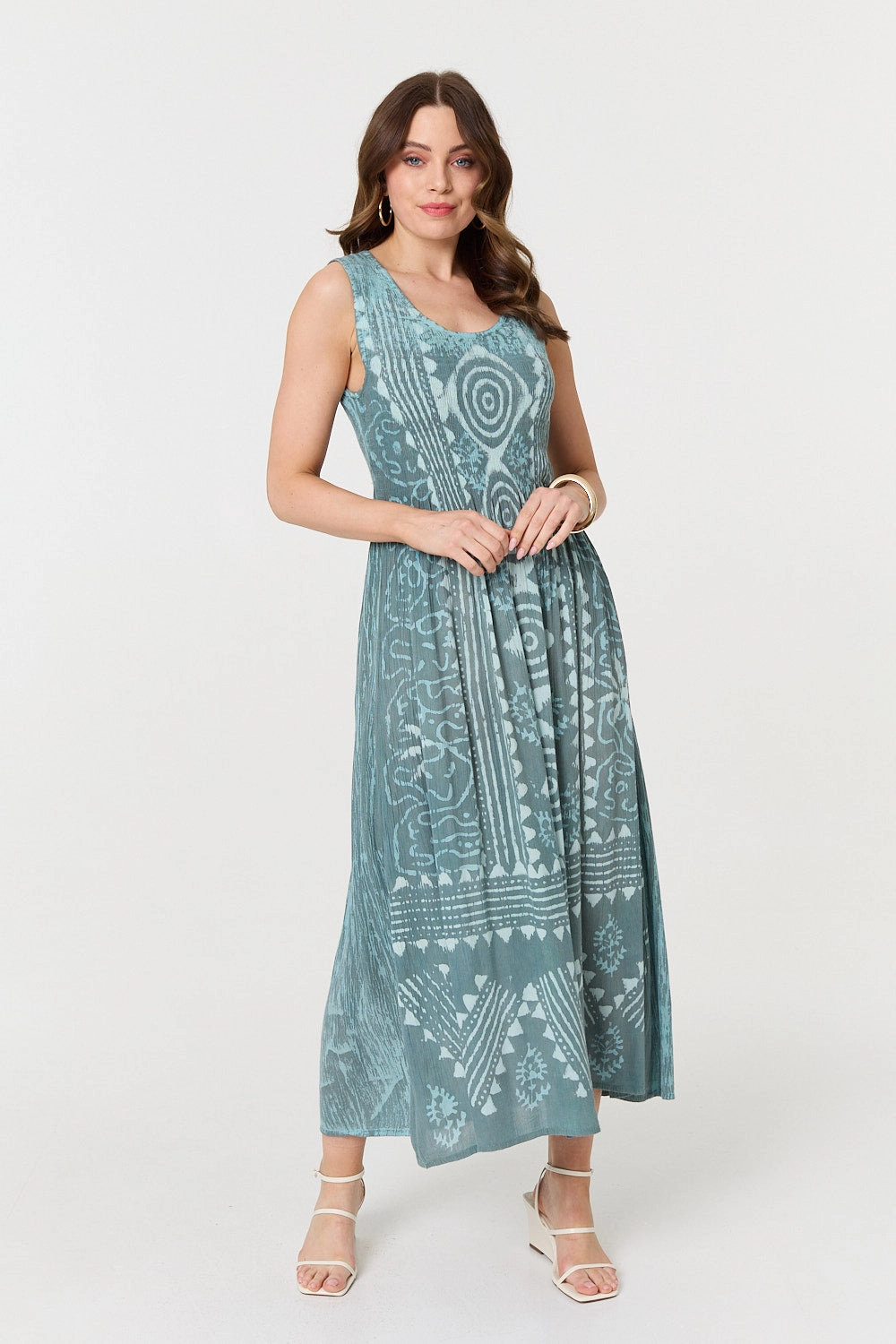 Sleeveless Shirred A-Line Maxi Dress
