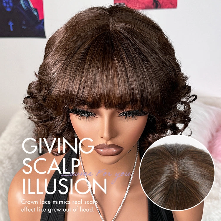 Special Deal | Beginner Friendly Brown Loose Wave Glueless Minimalist Lace Shoulder Length Wavy Bob Wig with Bangs