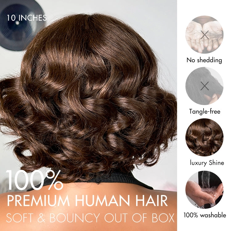 Special Deal | Beginner Friendly Brown Loose Wave Glueless Minimalist Lace Shoulder Length Wavy Bob Wig with Bangs