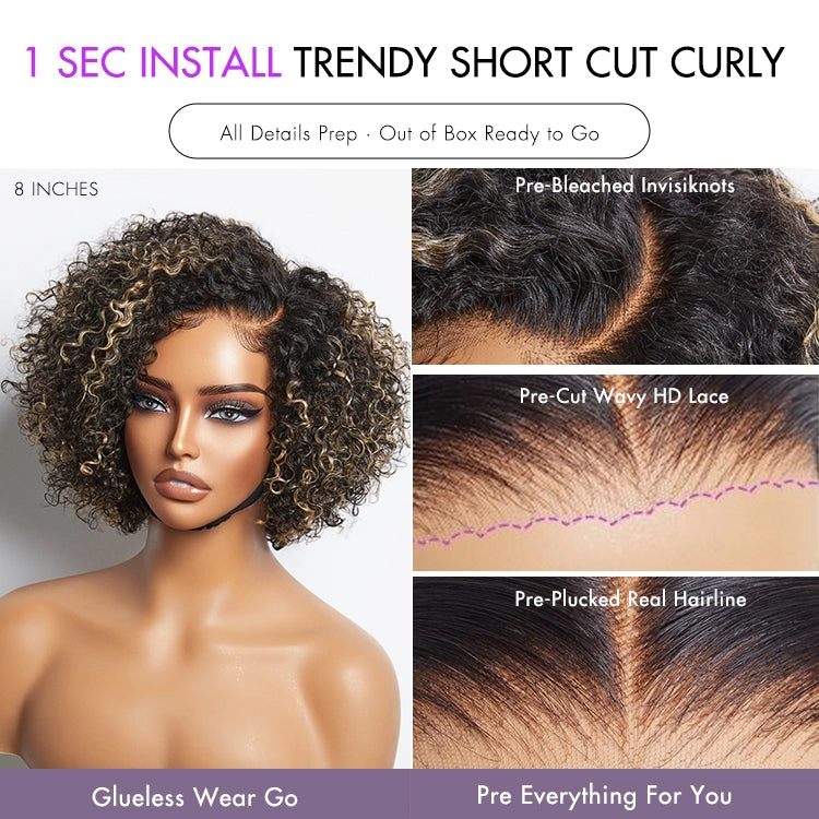 Special Offer | Trendy Short Cut Curly Minimalist HD Lace Glueless Side Part Wig 100% Human Hair
