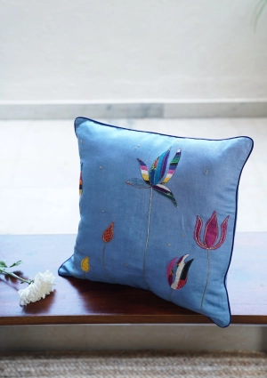Starling Blue Linen Cushion Cover
