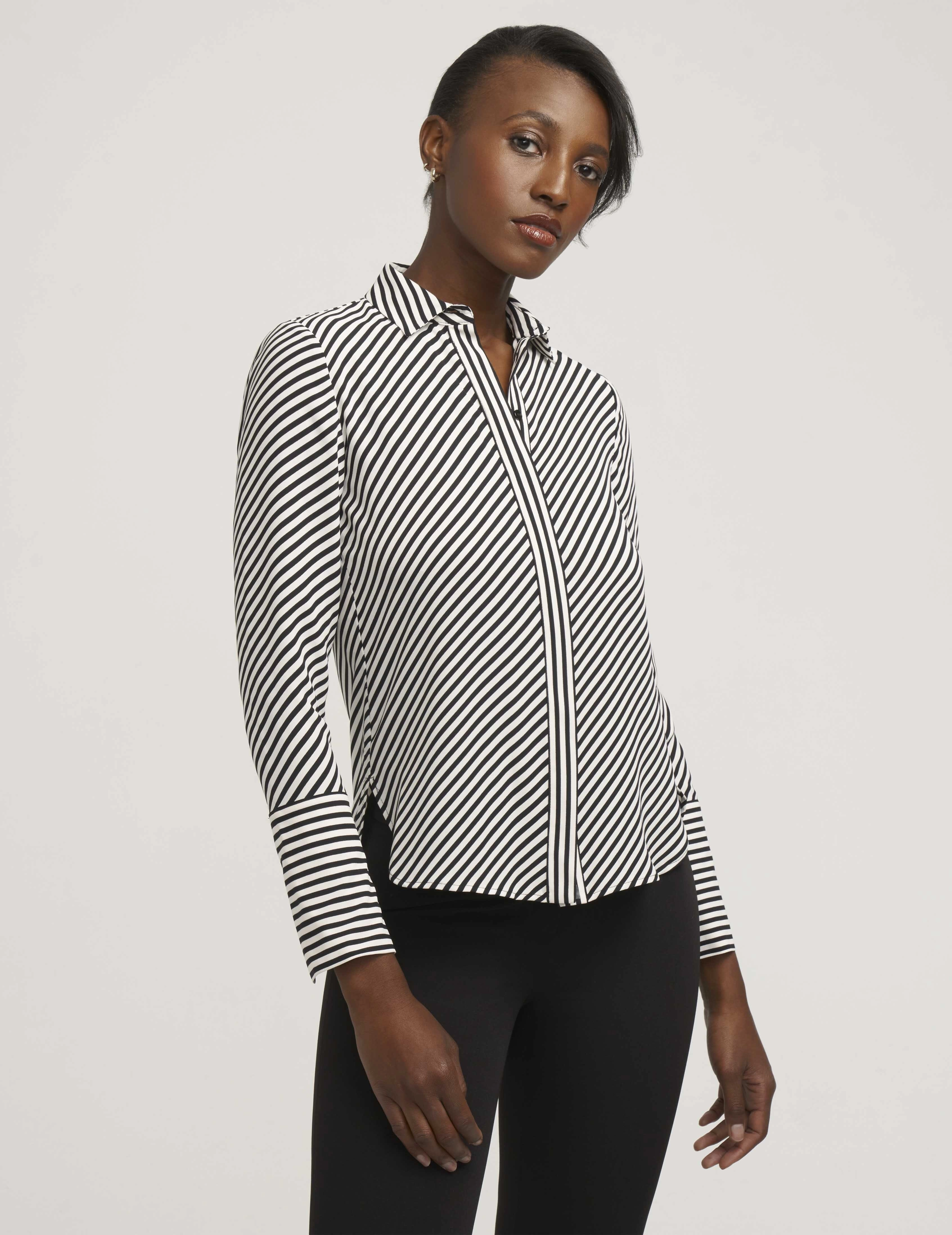 Stripe Blouse With Slit Cuffs- Sale