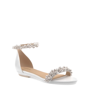 The Pashionista - White Satin Pearl Flat