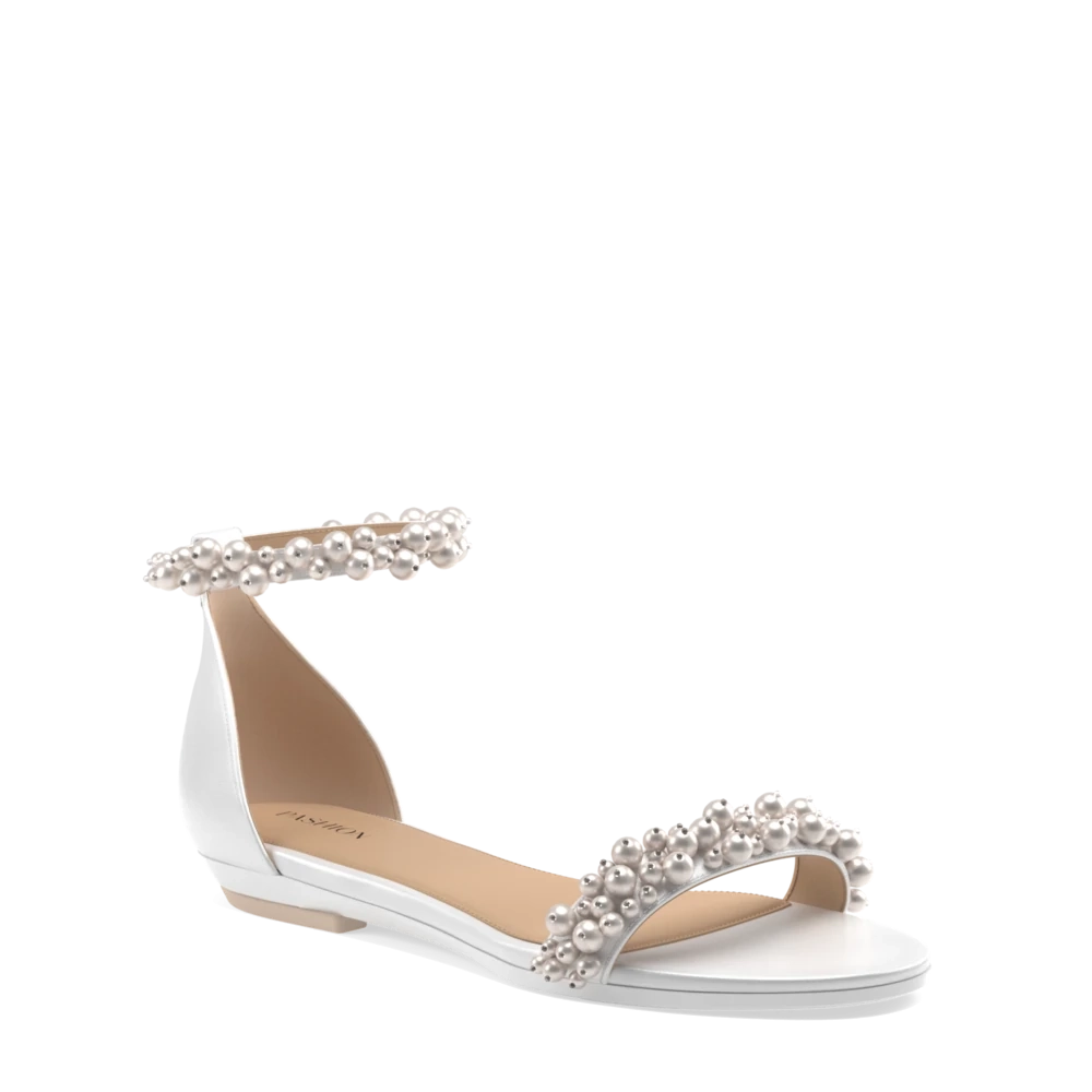 The Pashionista - White Satin Pearl Flat