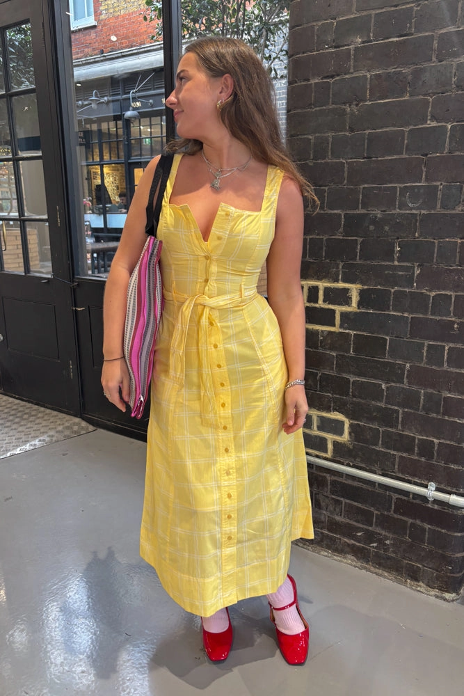 The Tiny Big Sister Check Cutlines Mellow Yellow Dress