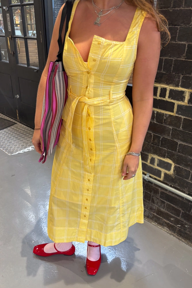 The Tiny Big Sister Check Cutlines Mellow Yellow Dress