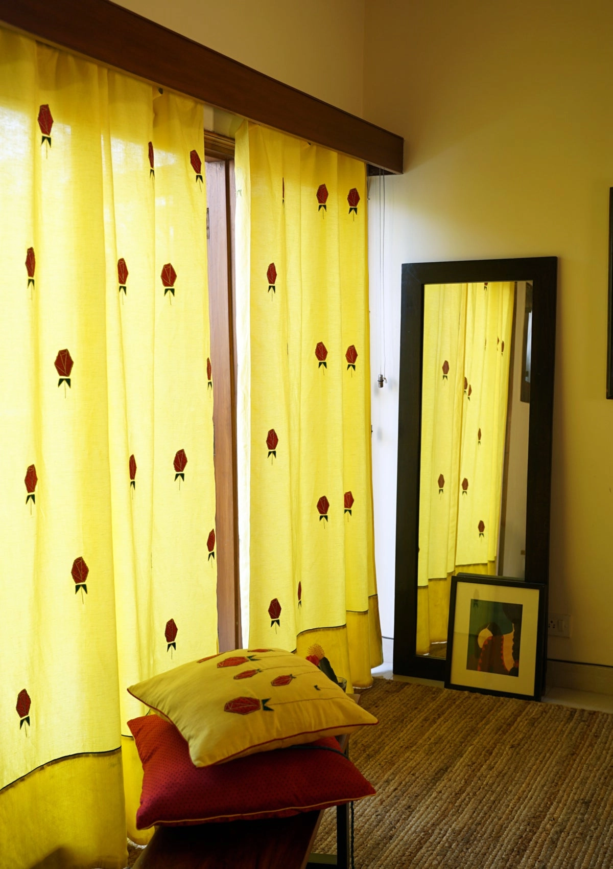 Water Lily Yellow Linen Curtain