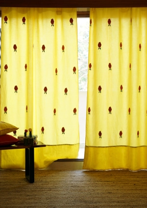Water Lily Yellow Linen Curtain
