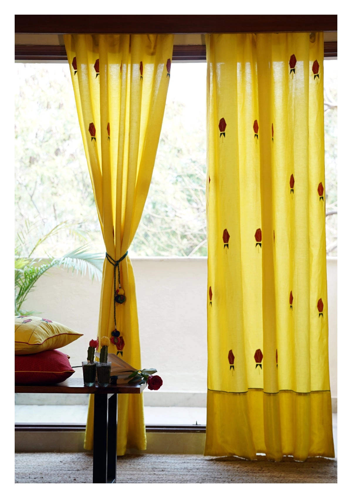Water Lily Yellow Linen Curtain