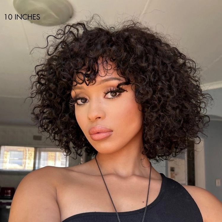 Weekly Special | 1 SEC INSTALL WIG Brown Highlight Water Wave Natural Scalp Glueless Minimalist Lace Short Curly Wig with Bangs